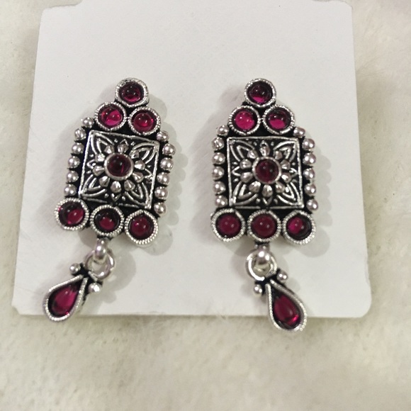 Ruby Silver alike Stud Drop - Picture 3 of 3